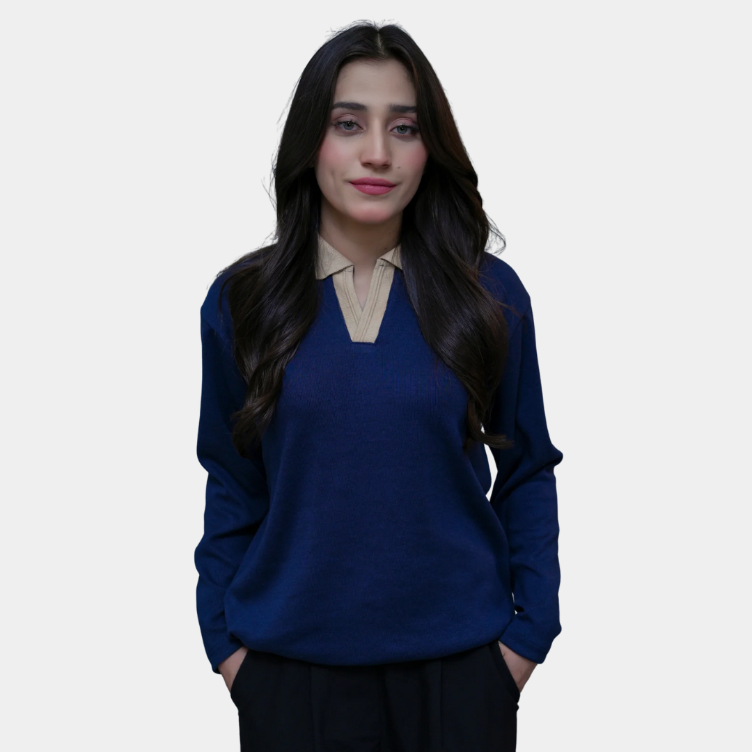 FULL SLEEVE POLO | BLUE - WOMEN
