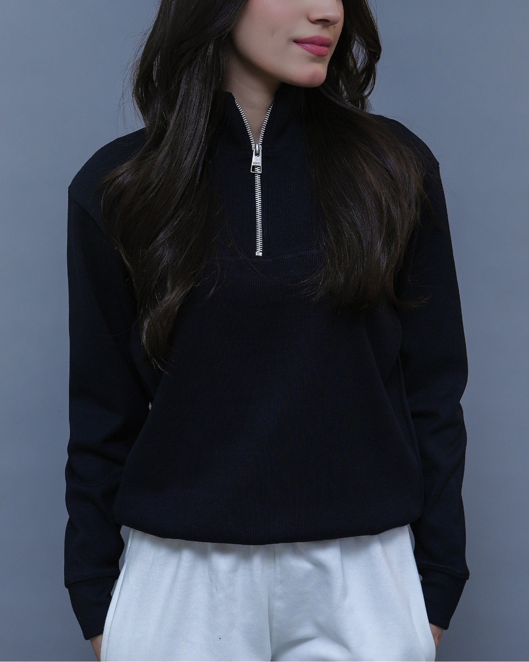 QUARTER ZIP | BLACK - WOMEN