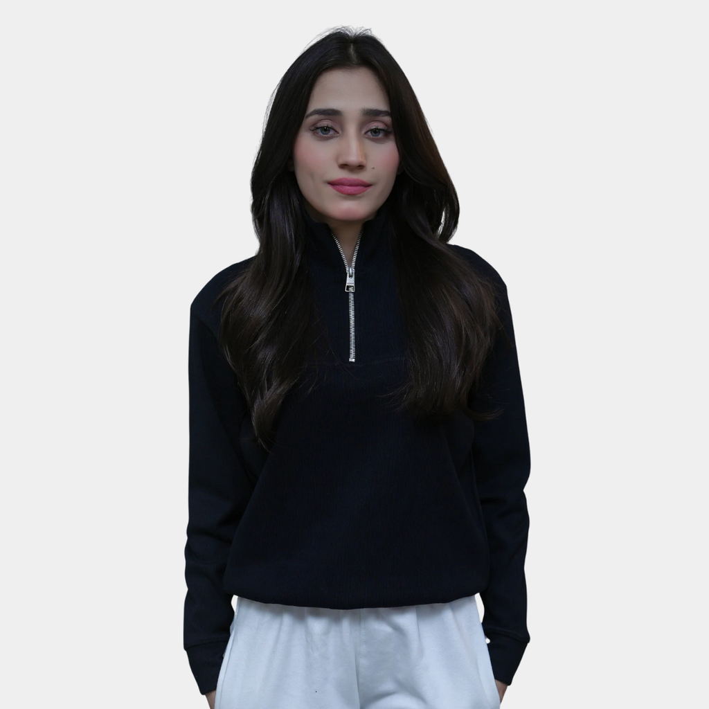 QUARTER ZIP | BLACK - WOMEN