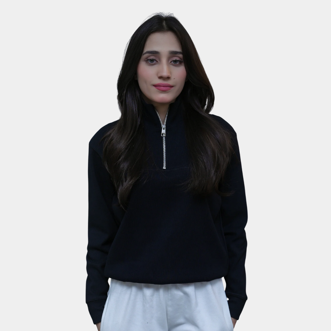 QUARTER ZIP | BLACK - WOMEN
