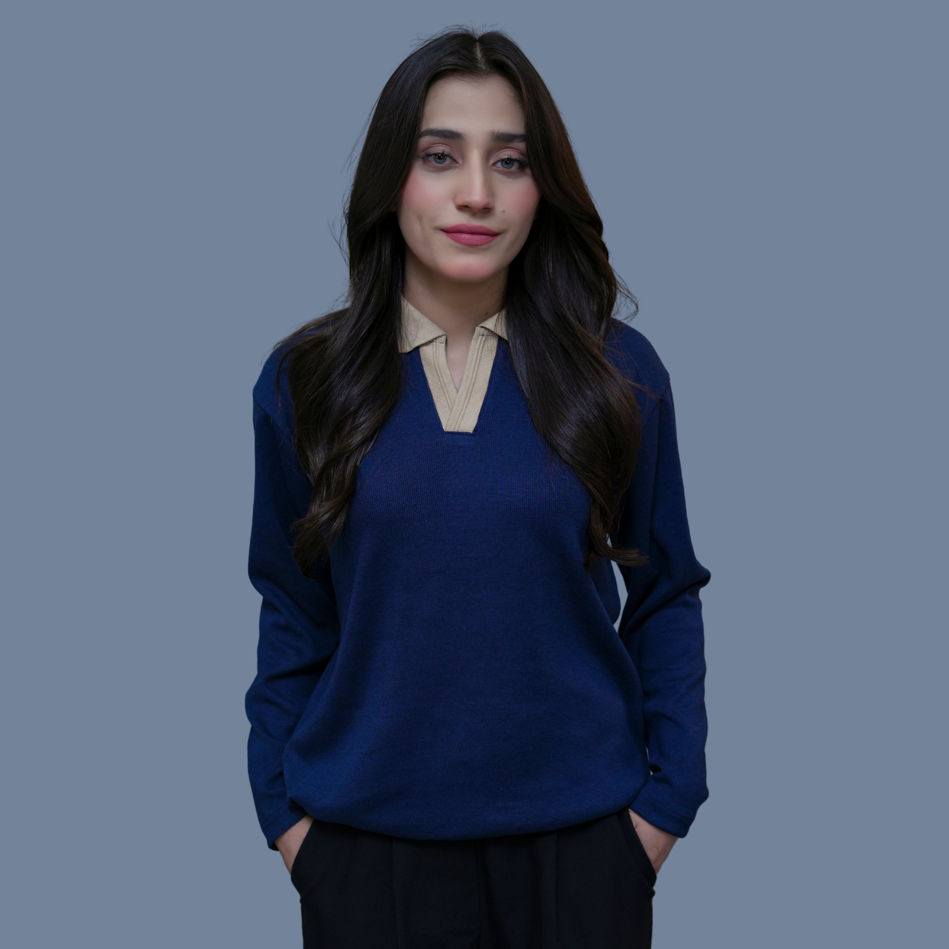 FULL SLEEVE POLO | BLUE - WOMEN